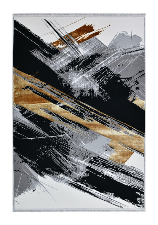 Covor cu design modern TOKYO, Alb/Negru/Auriu