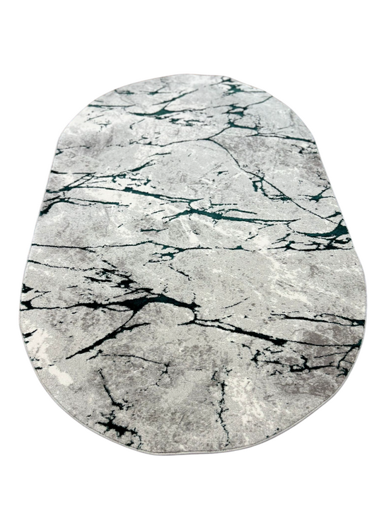 Covor Oval cu design modern TOKYO, Gri/Verde Smarald